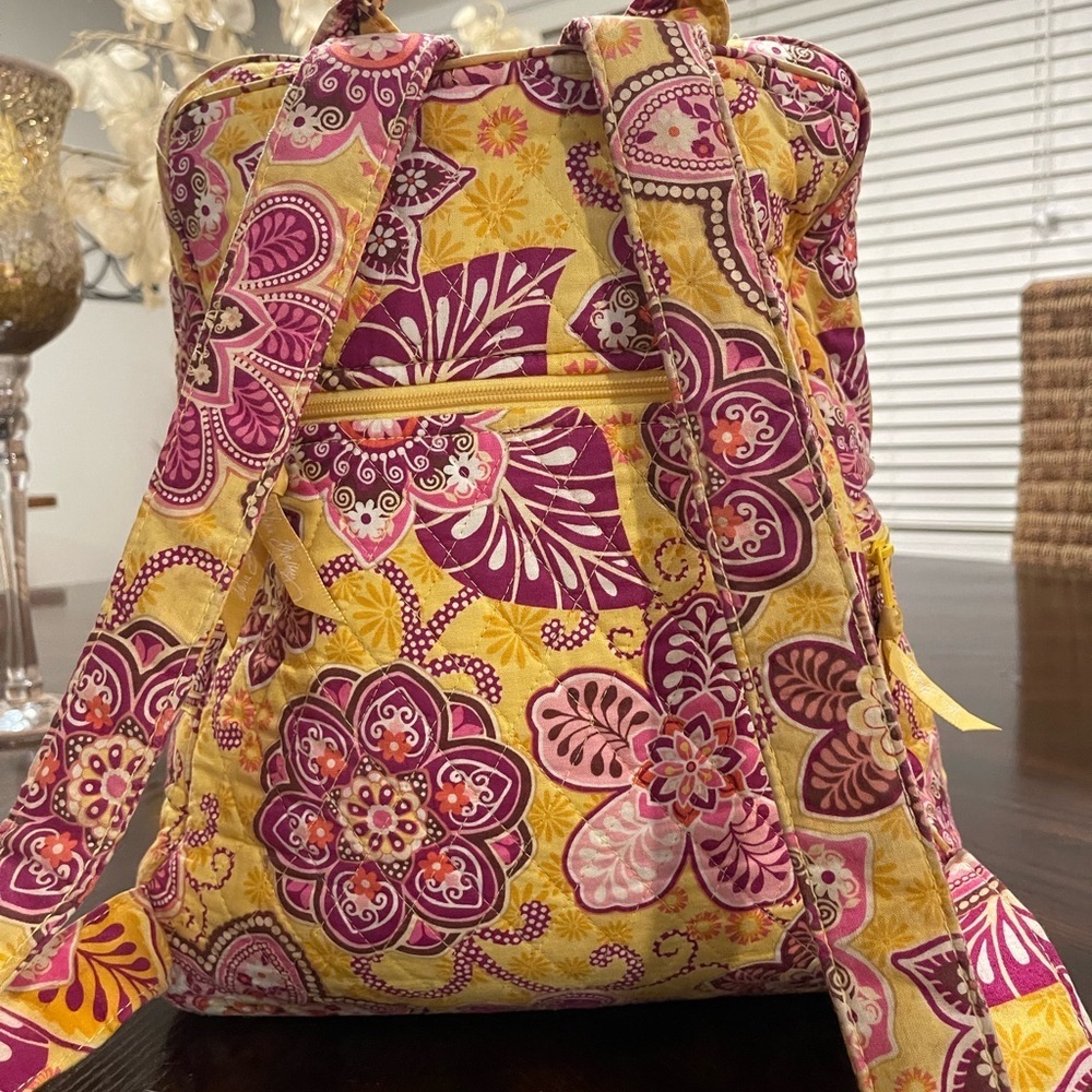 Vera Bradley Bali Gold Quilted Backpack Pink Yellow Floral Retired Y2K - Picture 5 of 8